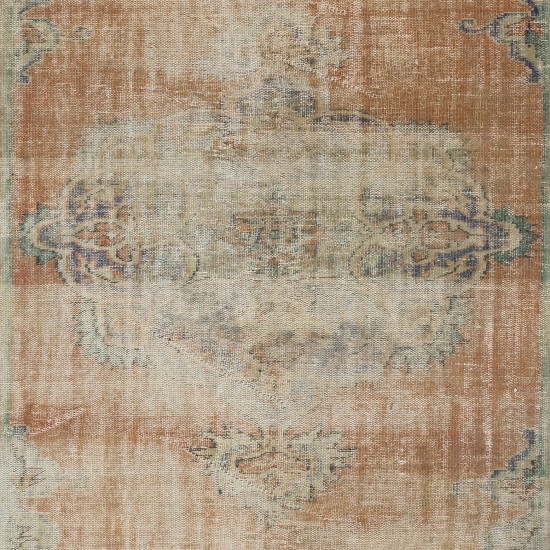 Sun Faded Handmade Anatolian Oushak Rug, Circa 1950, Vintage Shabby Chic Wool Carpet