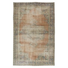 Sun Faded Handmade Anatolian Oushak Rug, Circa 1950, Vintage Shabby Chic Wool Carpet