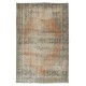 Sun Faded Handmade Anatolian Oushak Rug, Circa 1950, Vintage Shabby Chic Wool Carpet