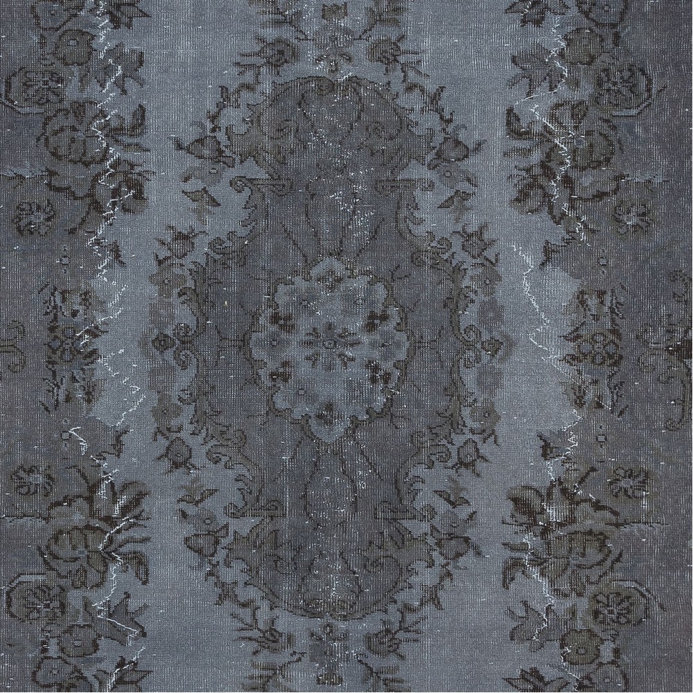 Modern Area Rug in Gray & Black, Room-Size Overdyed Carpet, Handmade Living Room Carpet