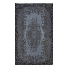 Modern Area Rug in Gray & Black, Room-Size Overdyed Carpet, Handmade Living Room Carpet
