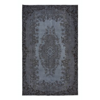 Modern Area Rug in Gray & Black, Room-Size Overdyed Carpet, Handmade Living Room Carpet