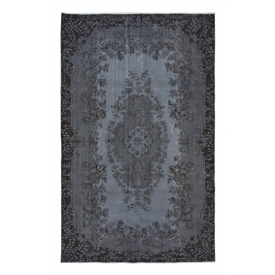Modern Area Rug in Gray & Black, Room-Size Overdyed Carpet, Handmade Living Room Carpet