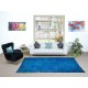 Turkish Area Rug in Blue for Dining Room, Handmade Carpet with Garden Design, Living Room Floor Covering