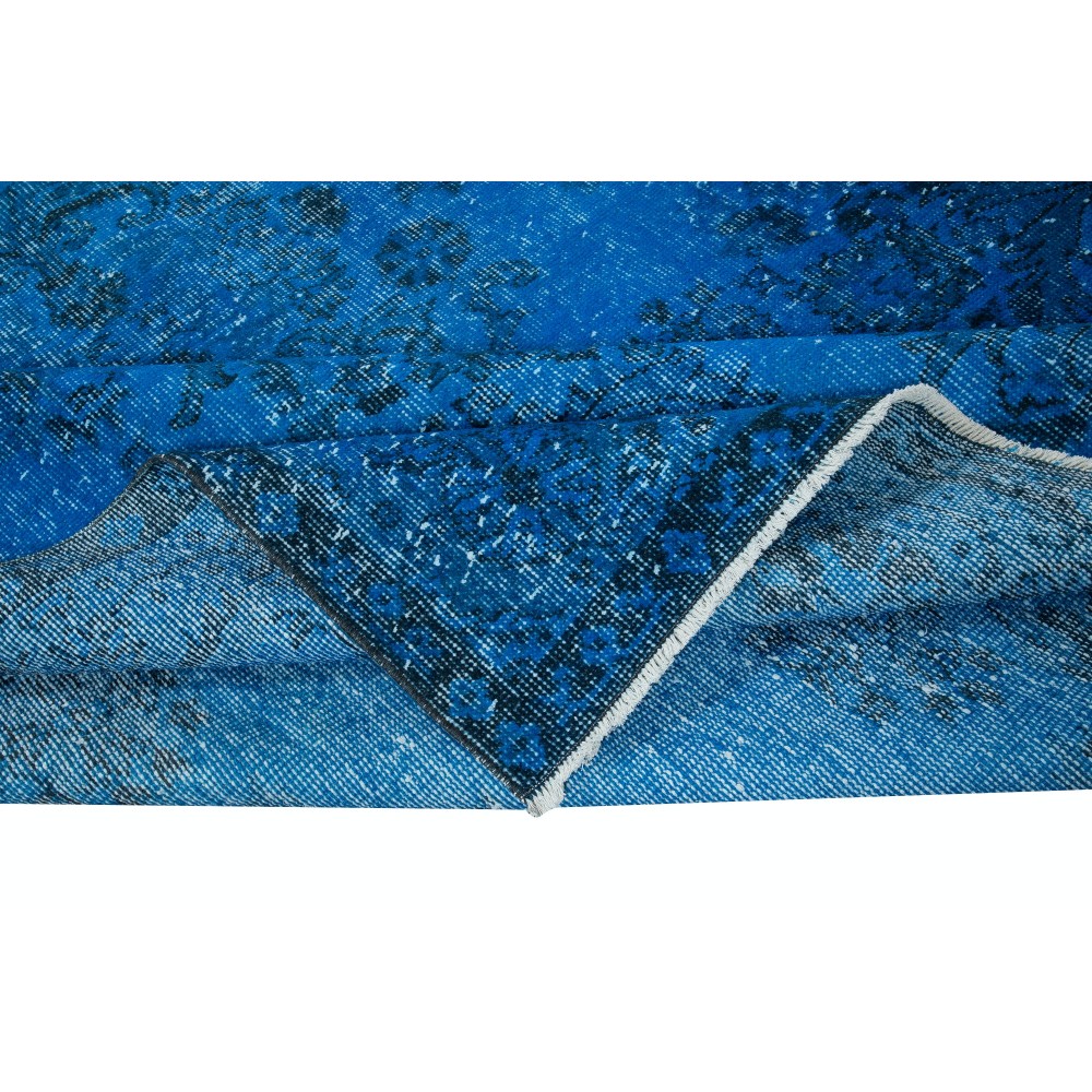 Turkish Area Rug in Blue for Dining Room, Handmade Carpet with Garden Design, Living Room Floor Covering
