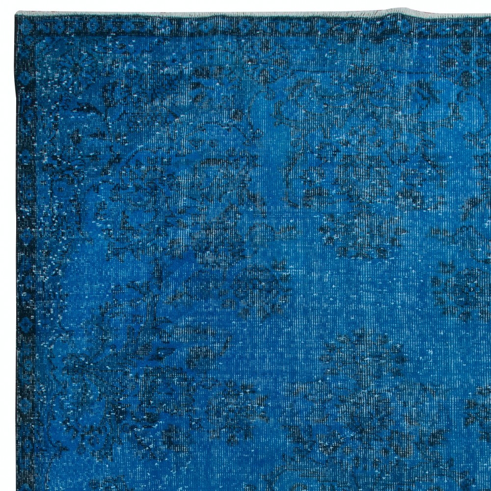 Turkish Area Rug in Blue for Dining Room, Handmade Carpet with Garden Design, Living Room Floor Covering