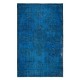 Turkish Area Rug in Blue for Dining Room, Handmade Carpet with Garden Design, Living Room Floor Covering