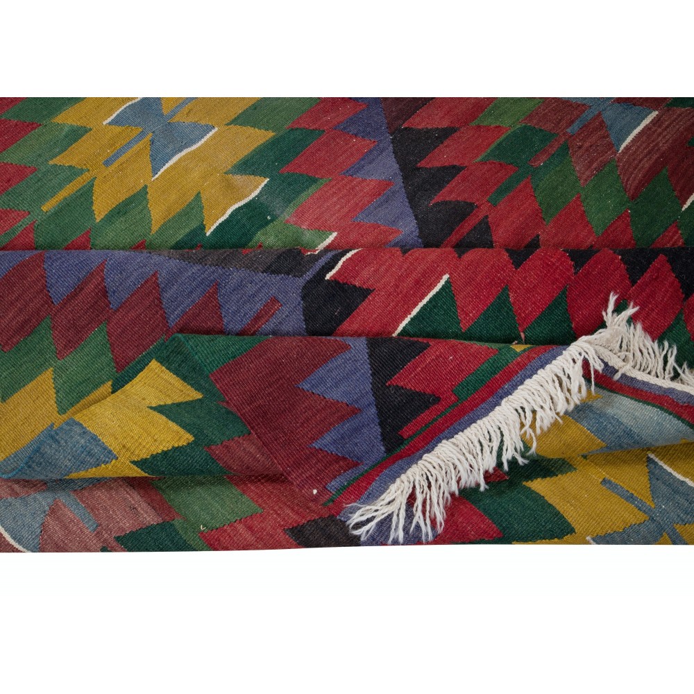 Vintage Handwoven Turkish Wool Kilim 'Flat Weave' with Geometric Patterns