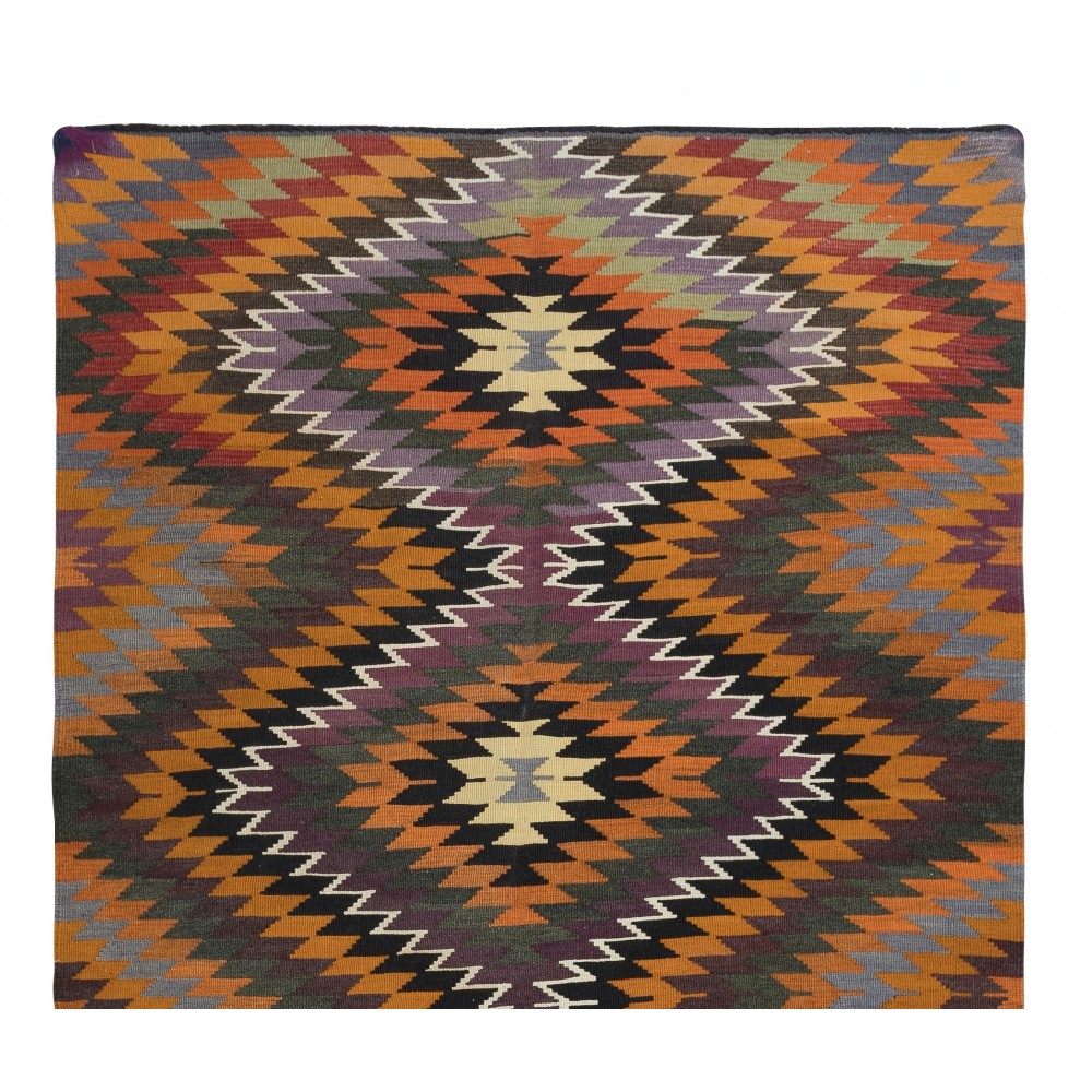 Vintage Handwoven Turkish Kilim, Multicolored Diamond Design Flatweave Rug, 100% Wool Vintage Handwoven Turkish Kilim, Multicolored Diamond Design Flatweave Rug, 100% Wool
