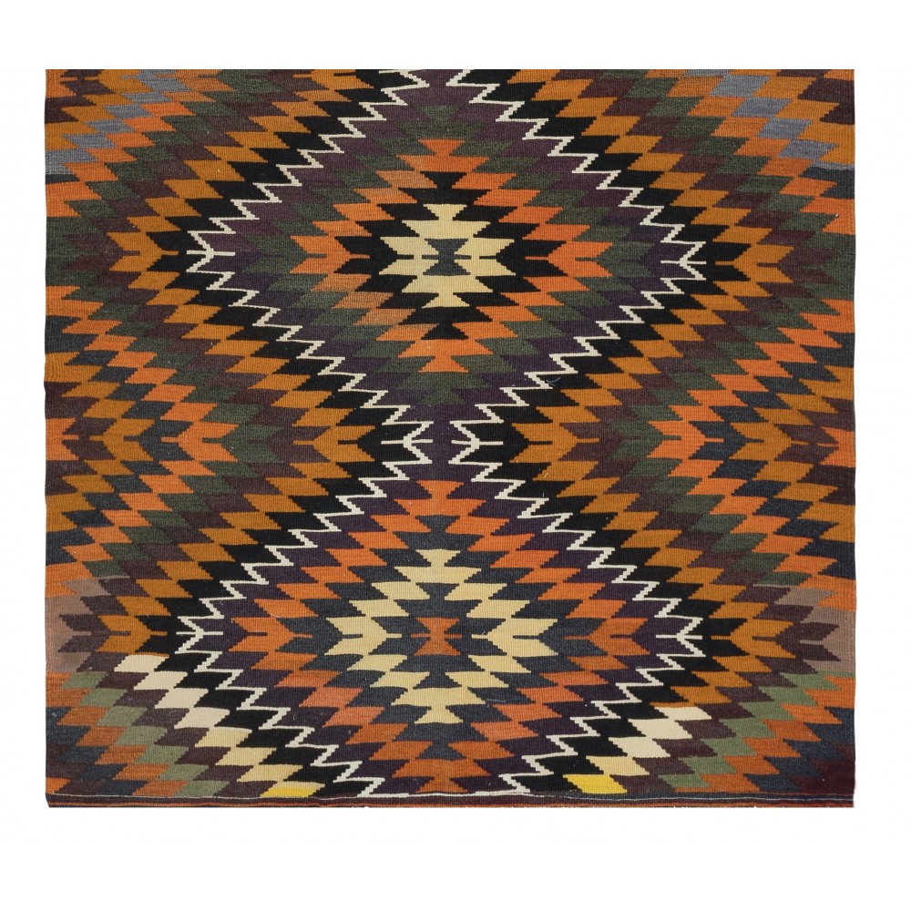 Vintage Handwoven Turkish Kilim, Multicolored Diamond Design Flatweave Rug, 100% Wool Vintage Handwoven Turkish Kilim, Multicolored Diamond Design Flatweave Rug, 100% Wool