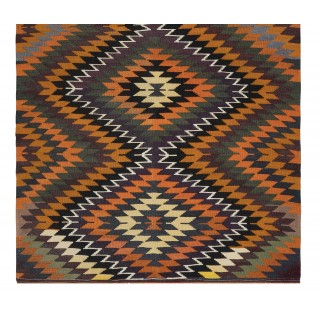 Vintage Handwoven Turkish Kilim, Multicolored Diamond Design Flatweave Rug, 100% Wool Vintage Handwoven Turkish Kilim, Multicolored Diamond Design Flatweave Rug, 100% Wool