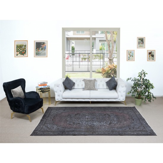 Modern Area Rug, Gray & Soft Red Carpet, Handmade Living Room Carpet in Sapphire Gray
