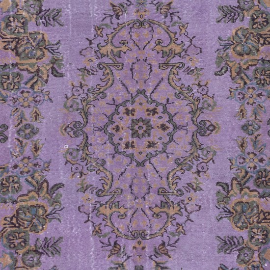 Handmade Purple Indoor-Outdoor Rug with Medallion Design, Contemporary Anatolian Carpet