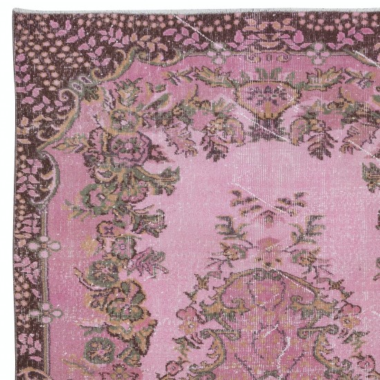 Rose Pink Handmade Wool Area Rug, Modern Turkish Carpet