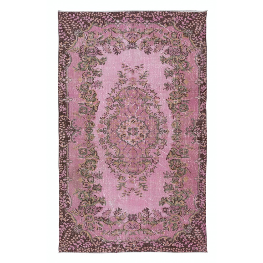 Rose Pink Handmade Wool Area Rug, Modern Turkish Carpet