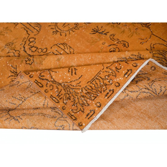 Aubusson Inspired Royal Orange Area Rug for Modern Interiors, Handmade in Turkey