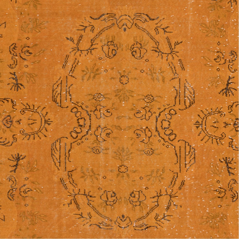 Aubusson Inspired Royal Orange Area Rug for Modern Interiors, Handmade in Turkey