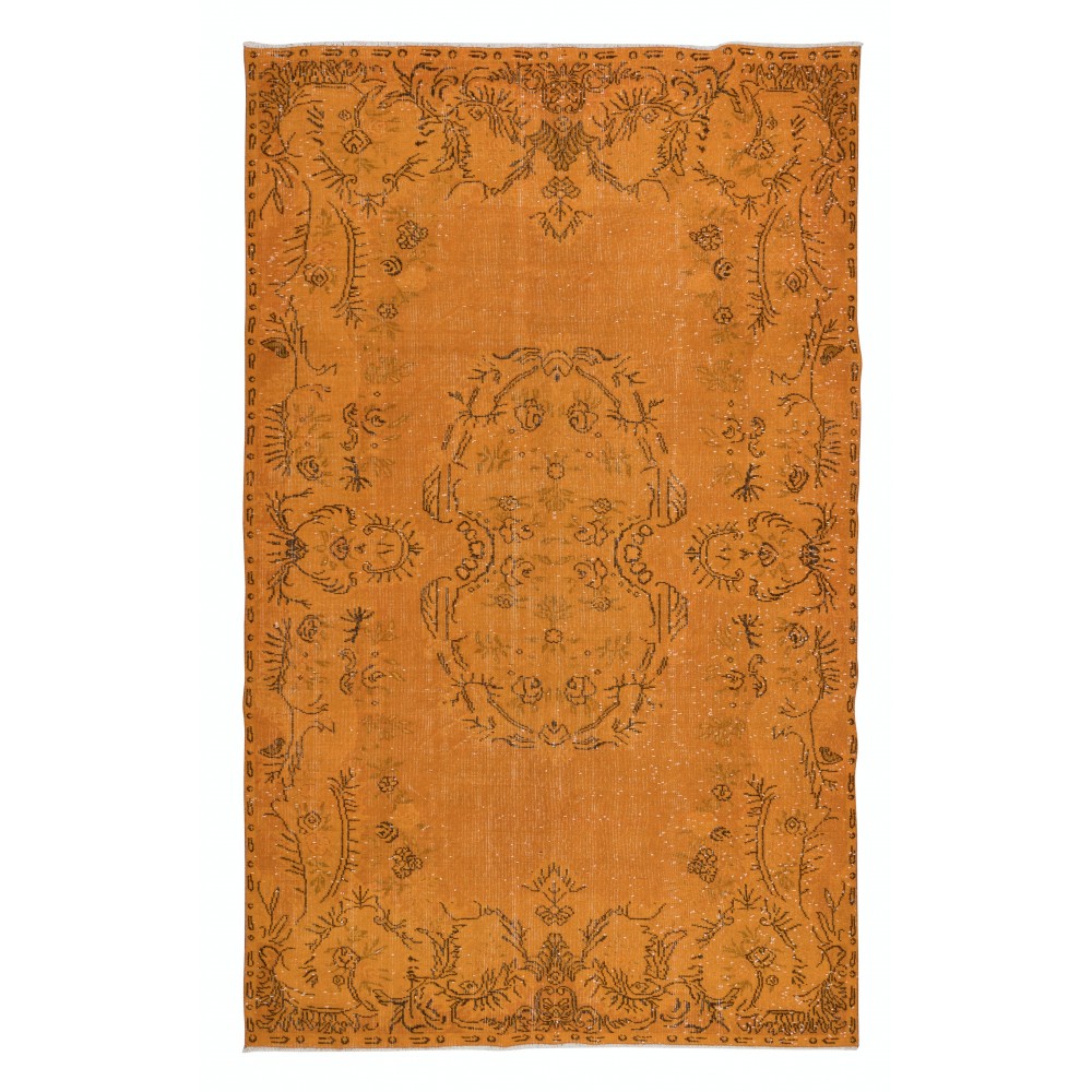 Aubusson Inspired Royal Orange Area Rug for Modern Interiors, Handmade in Turkey