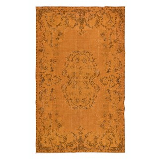 Aubusson Inspired Royal Orange Area Rug for Modern Interiors, Handmade in Turkey