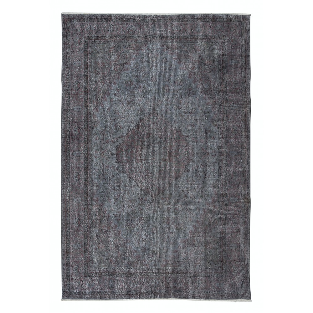 Modern Handmade Wool Area Rug in Gray & Soft Red, Turkish Low Pile Carpet for Home & Office