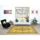 Yellow Handmade Area Rug for Modern Interiors, Vintage Turkish Medallion Design Carpet