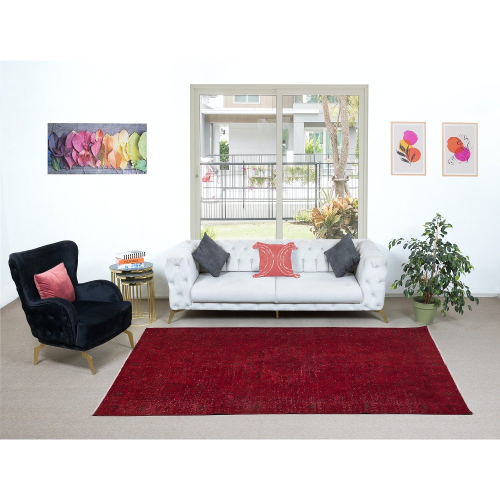 Decorative Red Area Rug, Room Size Handmade Turkish Carpet