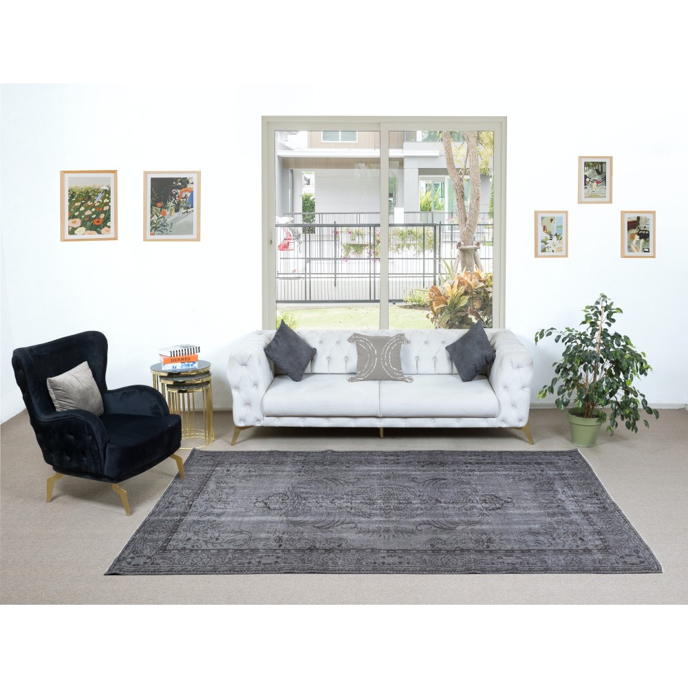 Hand Knotted Turkish Area Rug for Living Room Decor, Gray Handmade Kitchen Carpet for Kid's Room