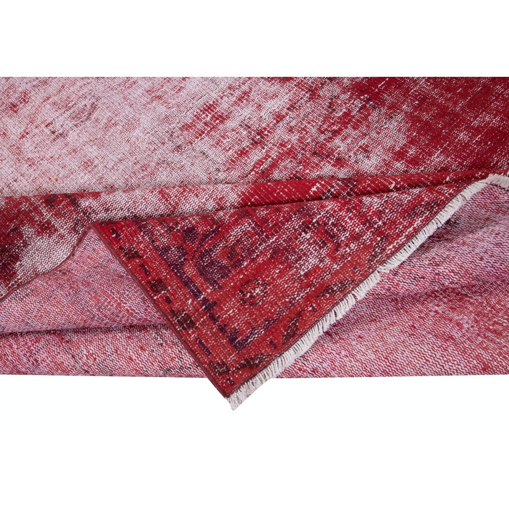Shabby Chic Style Turkish Red Area Rug, Handmade Carpet, Woolen Floor Covering