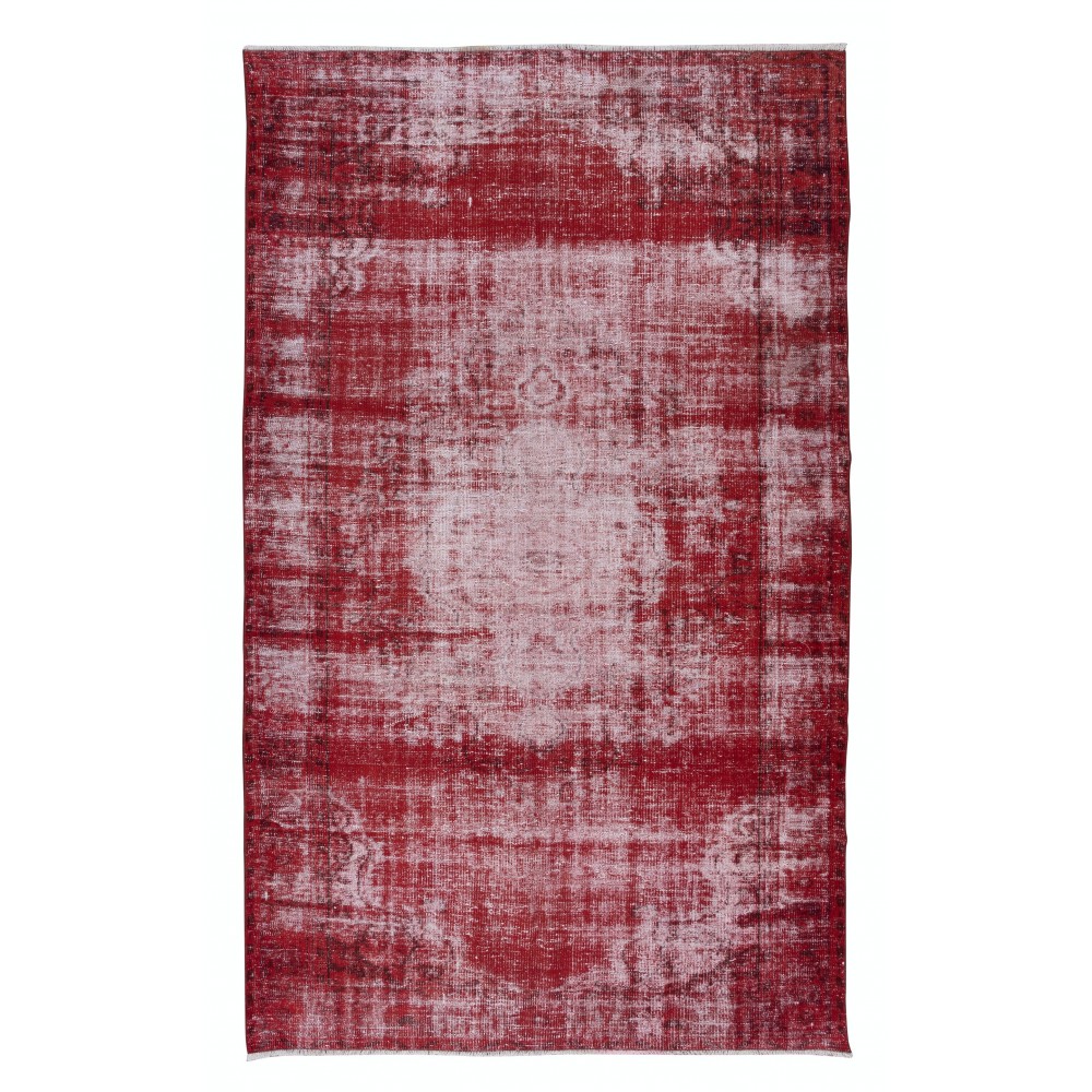 Shabby Chic Style Turkish Red Area Rug, Handmade Carpet, Woolen Floor Covering
