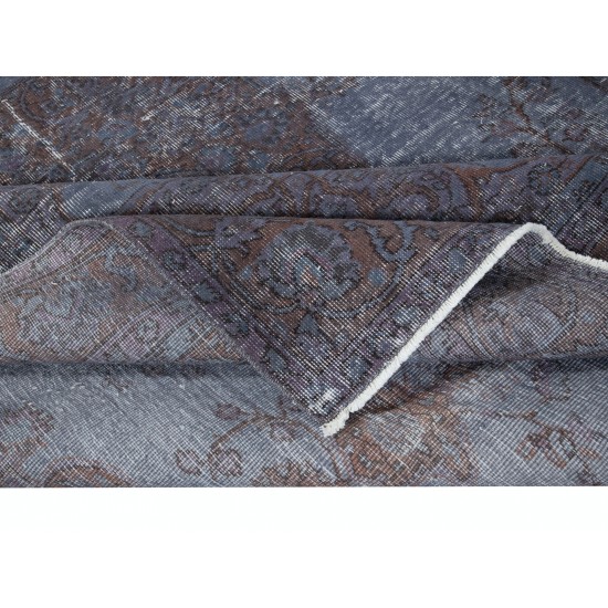Handmade Blue Anatolian Area Rug with Medallion Design, Vintage Living Room Carpet