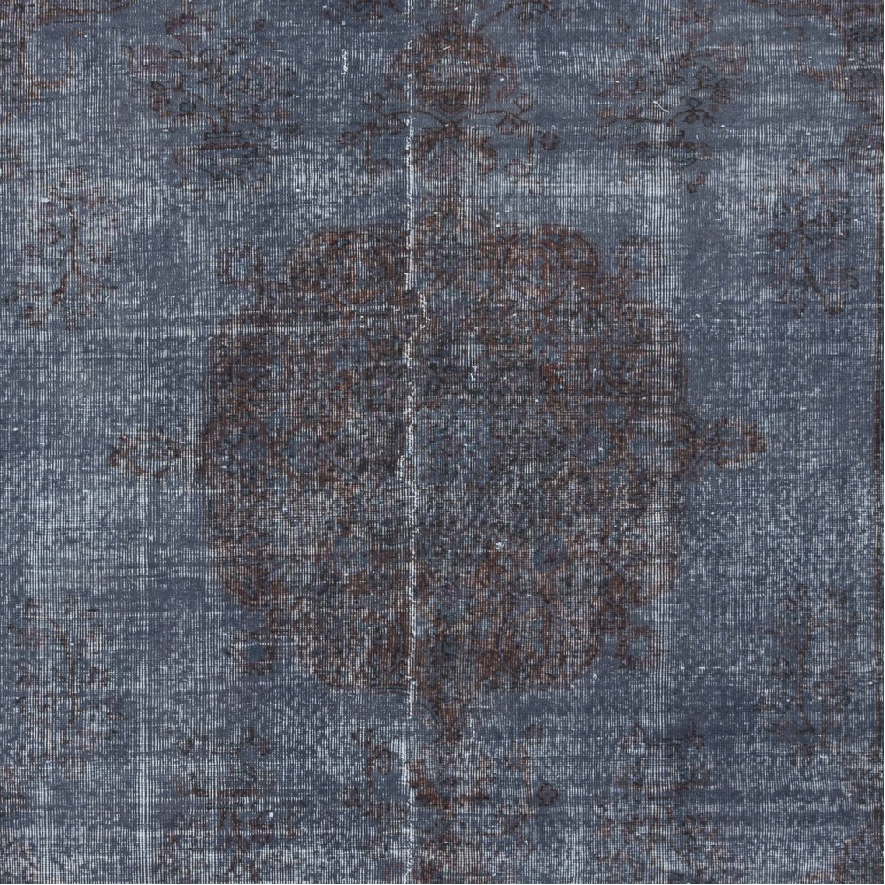 Handmade Blue Anatolian Area Rug with Medallion Design, Vintage Living Room Carpet