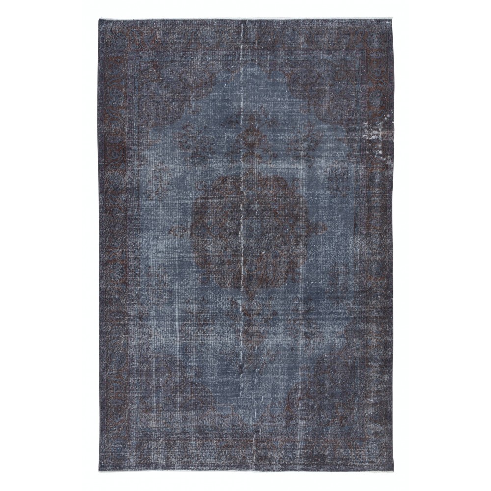Handmade Blue Anatolian Area Rug with Medallion Design, Vintage Living Room Carpet