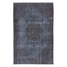 Handmade Blue Anatolian Area Rug with Medallion Design, Vintage Living Room Carpet