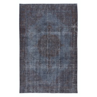 Handmade Blue Anatolian Area Rug with Medallion Design, Vintage Living Room Carpet