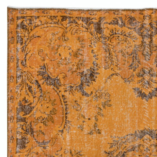 French Aubusson Inspired Modern Royal Orange Area Rug, Handknotted and Handwoven in Turkey
