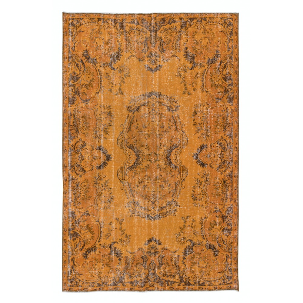 French Aubusson Inspired Modern Royal Orange Area Rug, Handknotted and Handwoven in Turkey