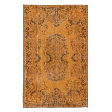 French Aubusson Inspired Modern Royal Orange Area Rug, Handknotted and Handwoven in Turkey