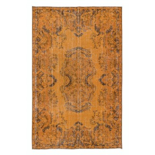 French Aubusson Inspired Modern Royal Orange Area Rug, Handknotted and Handwoven in Turkey