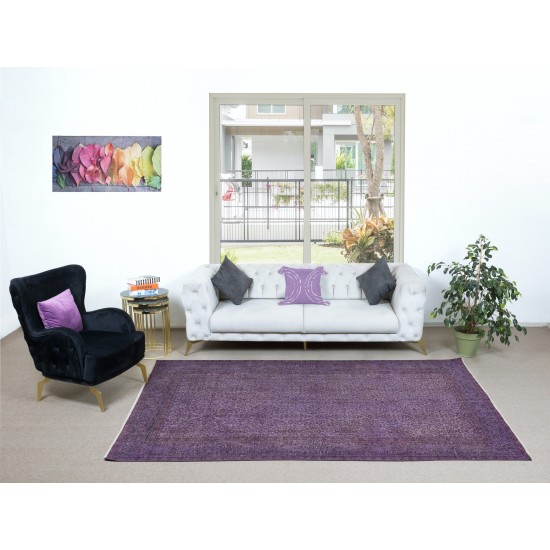 Splendid Handmade Turkish Rug with All-Over Flower Design and Purple Background