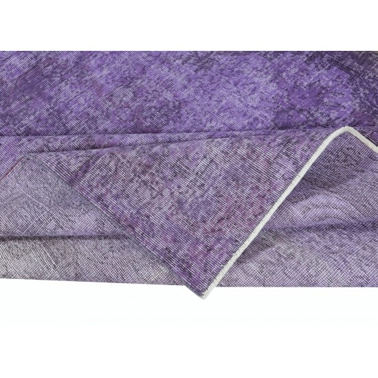 Royal Purple Turkish Floor Rug, Handmade Overdyed Living Room Carpet,