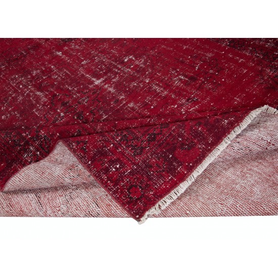 Ethnic Turkish Dark Red Area Rug for Living Room, Modern Handmade Carpet for Dining Room