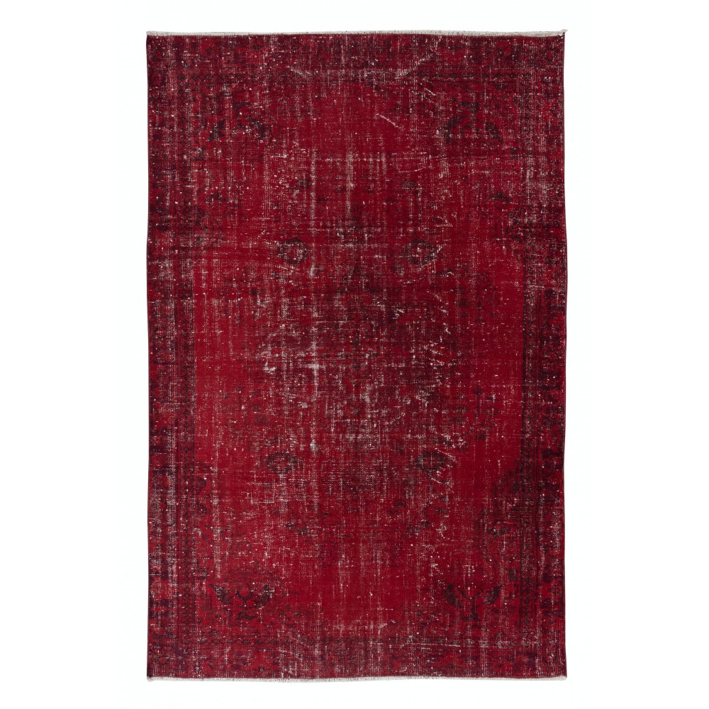 Handmade Turkish Dark Red Area Rug for Living Room, Modern Style Carpet for Dining Room