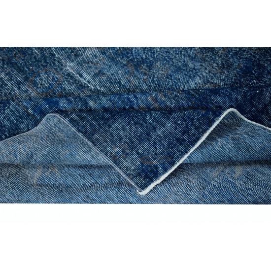Blue Handmade Room Size Rug, Upcycled Turkish Carpet, Floor Covering