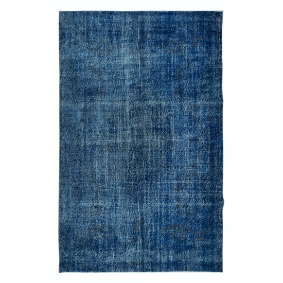 Blue Handmade Room Size Rug, Upcycled Turkish Carpet, Floor Covering