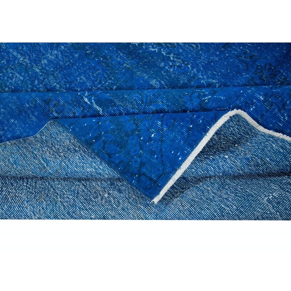 Decorative Handmade Rug in Sapphire Blue, Modern Egyptian Blue Redyed Carpet, Turkish Floor Covering