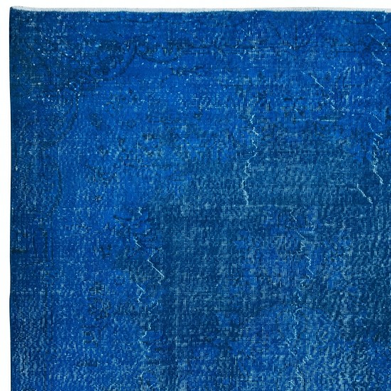 Decorative Handmade Rug in Sapphire Blue, Modern Egyptian Blue Redyed Carpet, Turkish Floor Covering