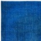 Decorative Handmade Rug in Sapphire Blue, Modern Egyptian Blue Redyed Carpet, Turkish Floor Covering