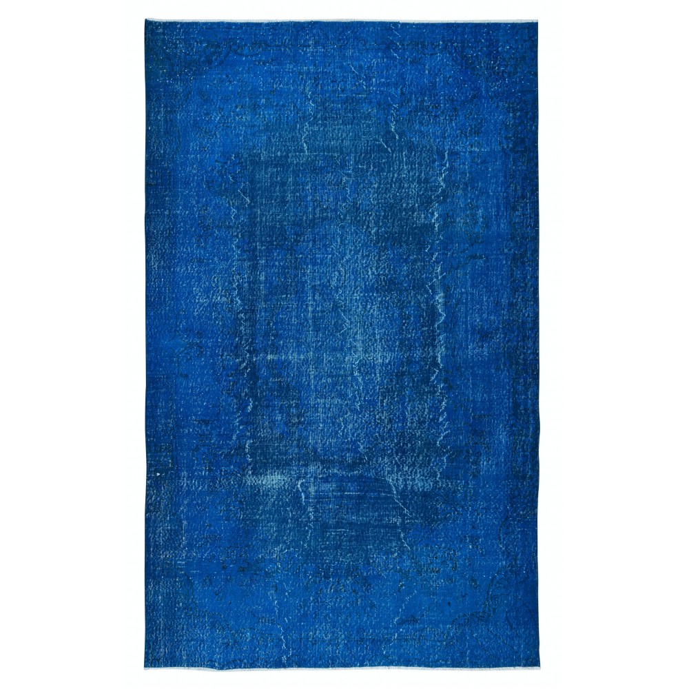Decorative Handmade Rug in Sapphire Blue, Modern Egyptian Blue Redyed Carpet, Turkish Floor Covering