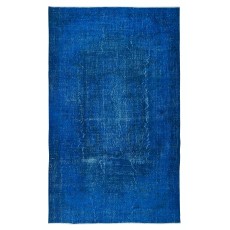Decorative Handmade Rug in Sapphire Blue, Modern Egyptian Blue Redyed Carpet, Turkish Floor Covering