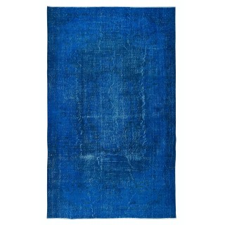 Decorative Handmade Rug in Sapphire Blue, Modern Egyptian Blue Redyed Carpet, Turkish Floor Covering